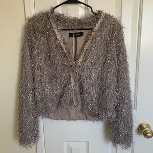 Zara Women Fringed Ribbon Trim Cardigan, Purple Lilac, Size M